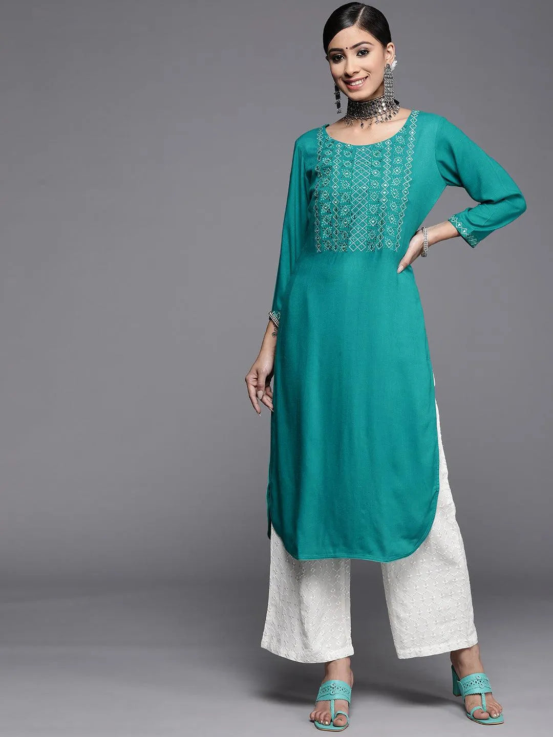 Blue Yoke Design Rayon Kurta - Jashvi