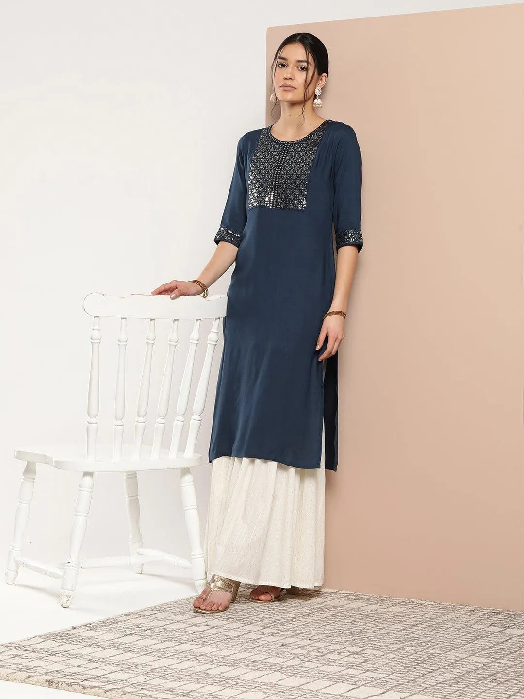 Blue Yoke Design Rayon Straight Kurta - Jashvi