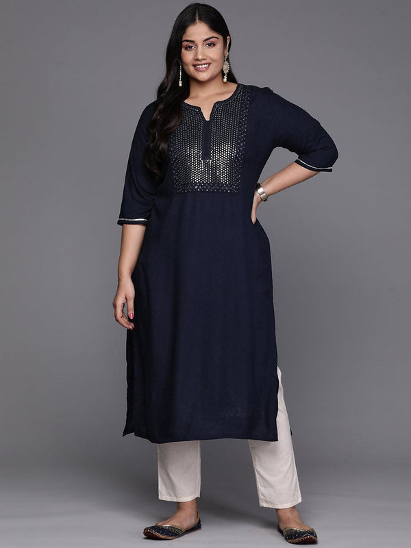 Blue Yoke Design Rayon Straight Kurta - Jashvi