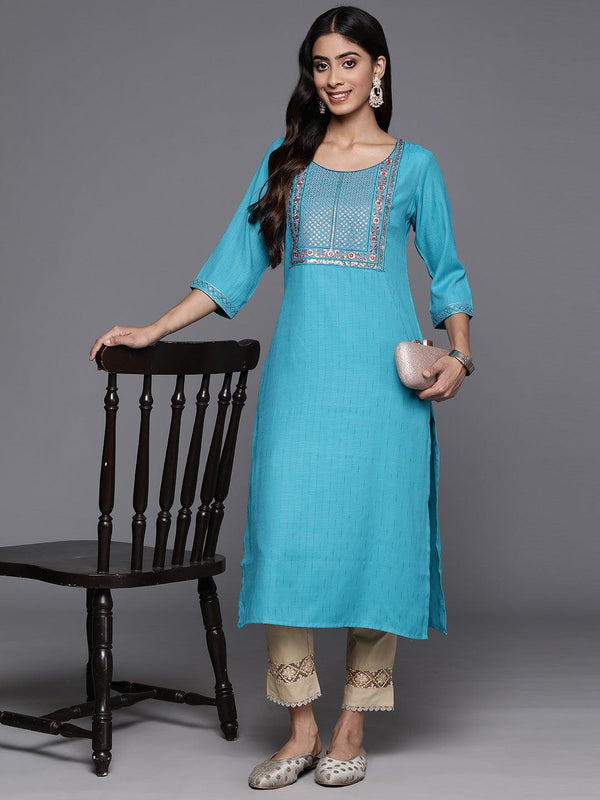 Blue Yoke Design Rayon Straight Kurta - Jashvi