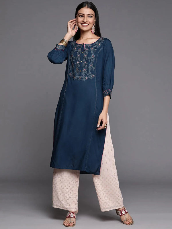 Blue Yoke Design Rayon Straight Kurta - Jashvi