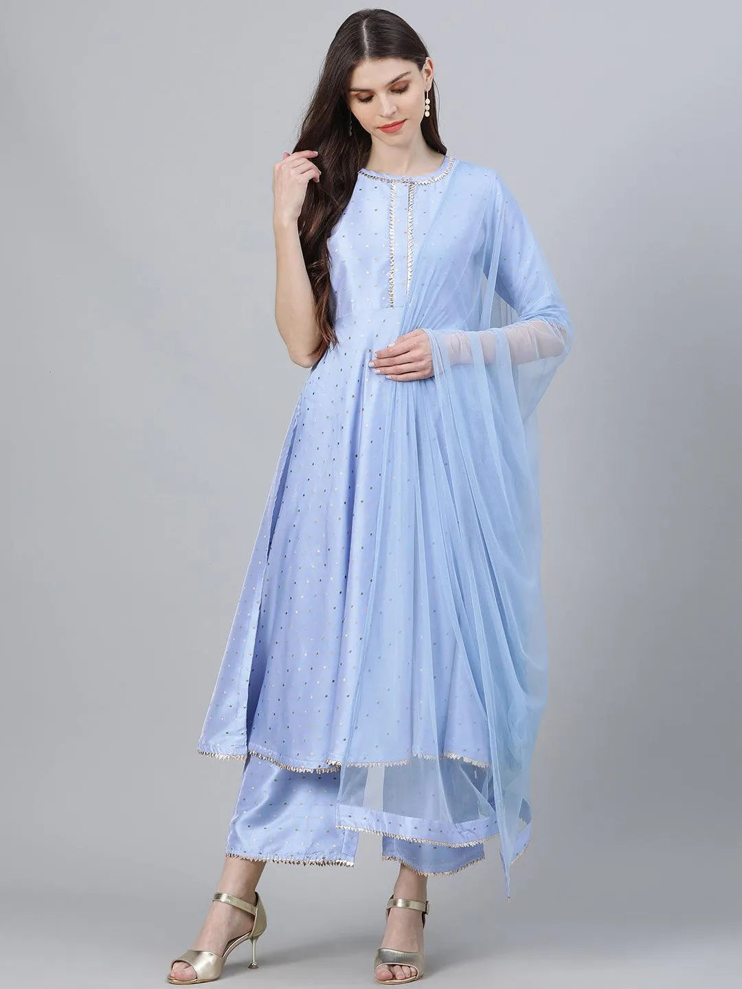 Blue Zari Work Chanderi Suit Set - Jashvi