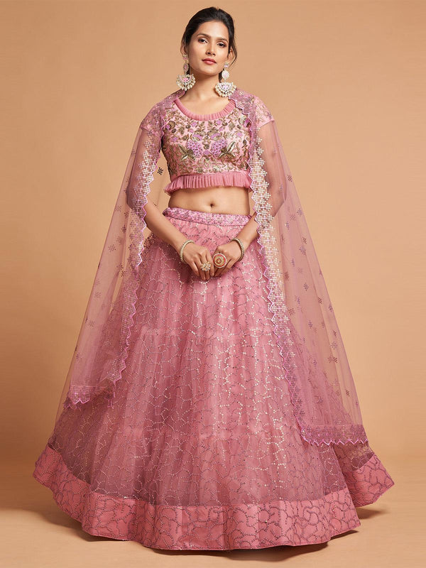 Women's Blush Pink Abstract Designer Lehenga Choli Set - Odette