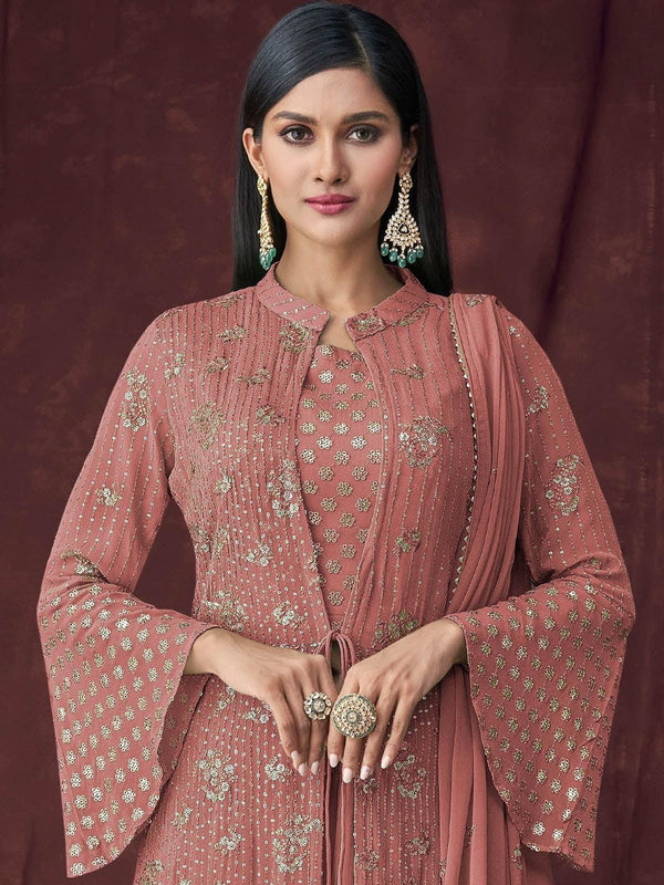 Women's Blush Pink Kurta Set With Overlay - Odette