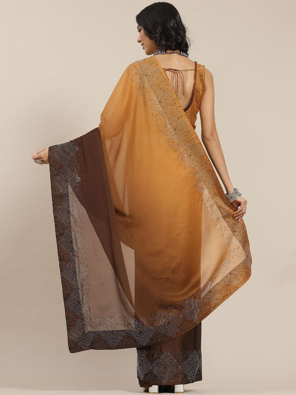 Women's Brown Designer Ombre Colored Art Silk Saree - Odette