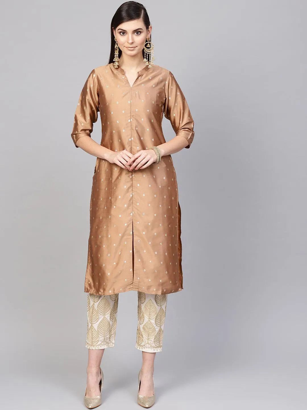 Brown Embroidered Polyester Kurta Set - Jashvi