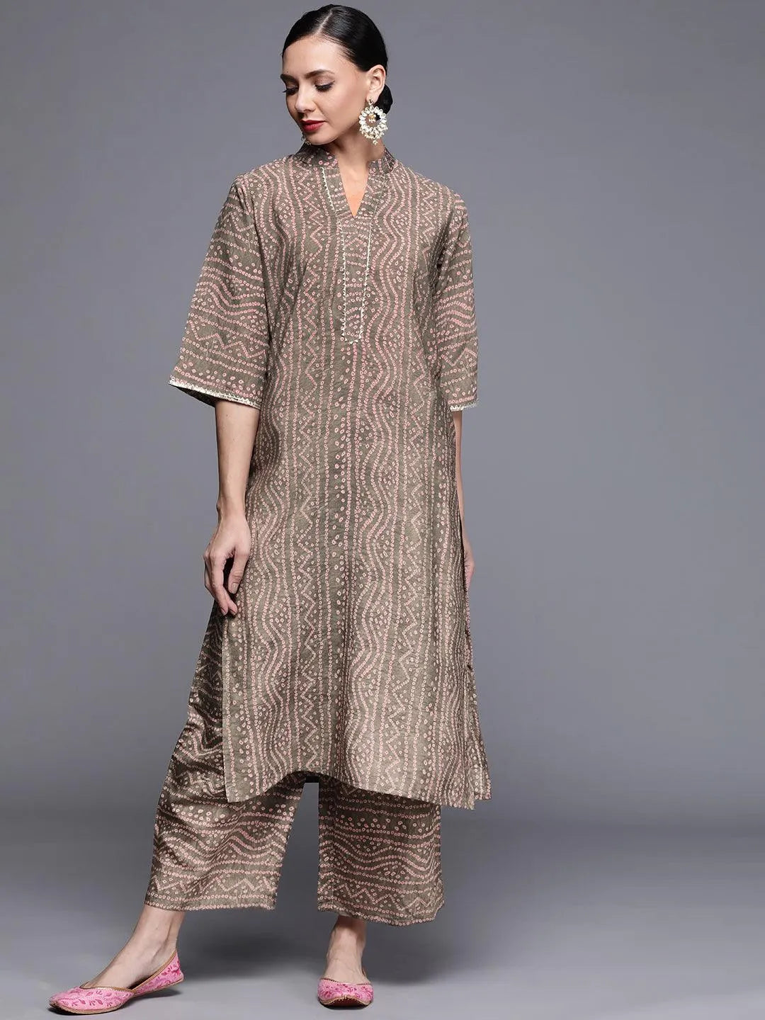 Brown Printed Chanderi Silk Kurta - Jashvi