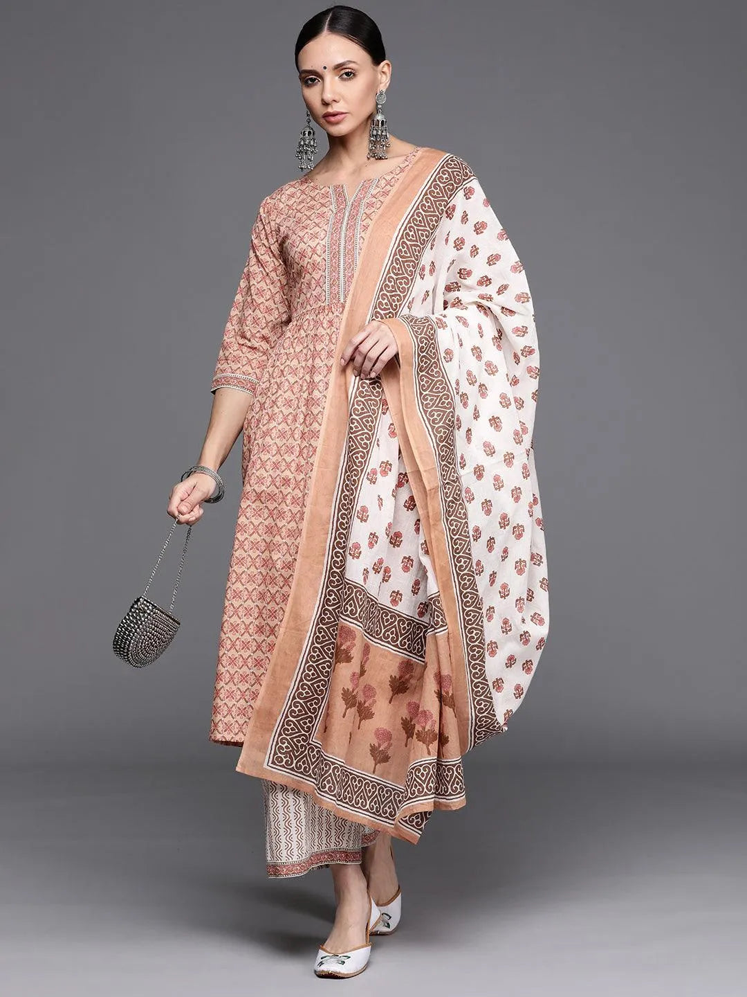 Brown Printed Cotton Suit Set - Jashvi