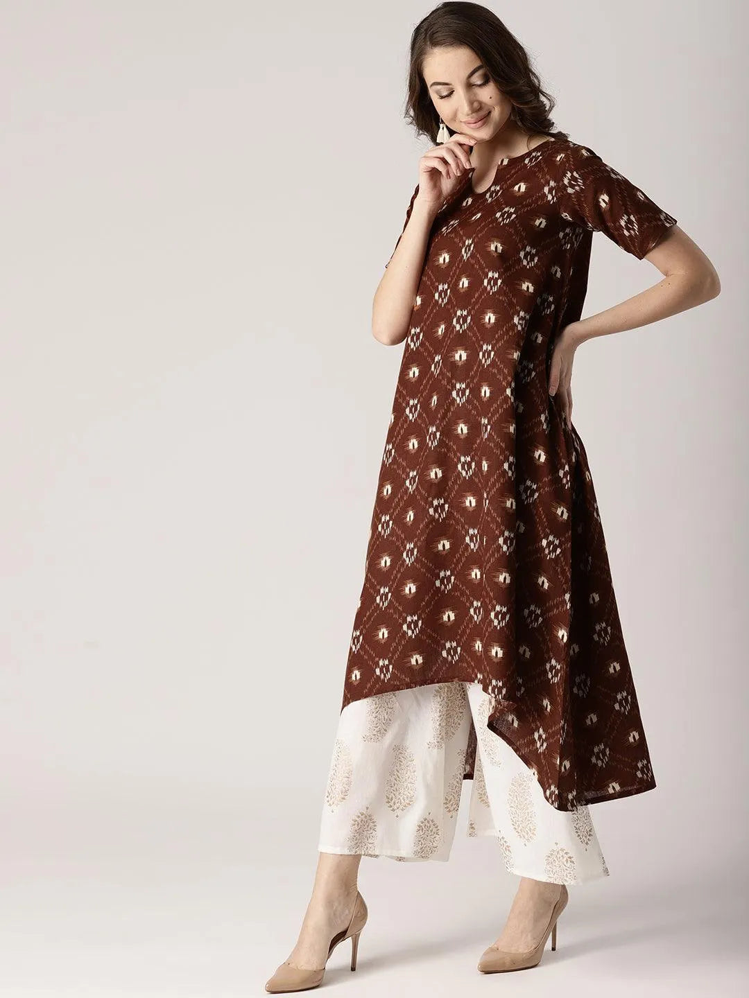 Brown Printed Cotton Kurta - Jashvi