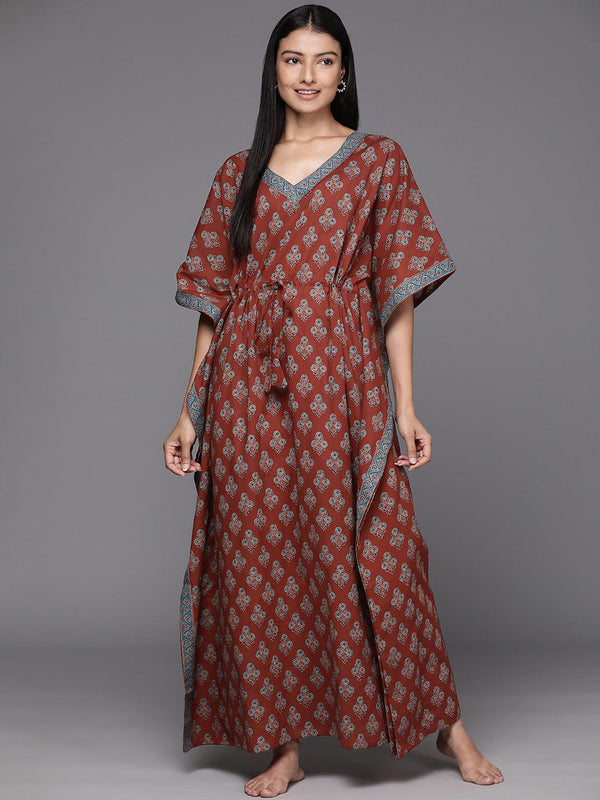 Brown Printed Cotton Night Dress - Jashvi