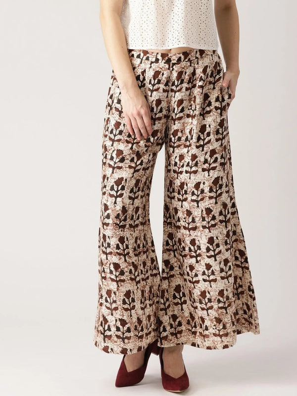 Brown Printed Cotton Palazzos - Jashvi