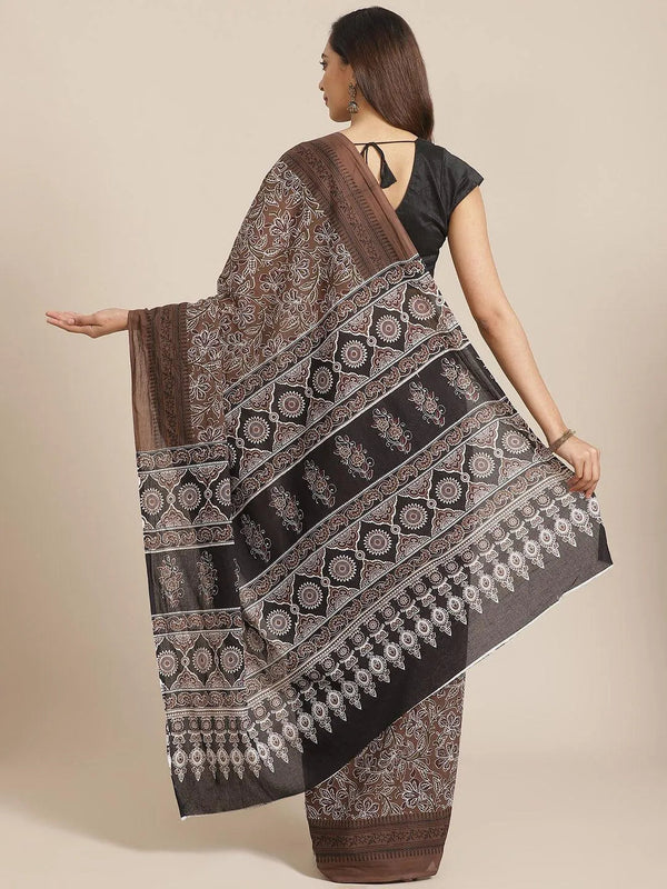 Brown Printed Cotton Saree - Jashvi