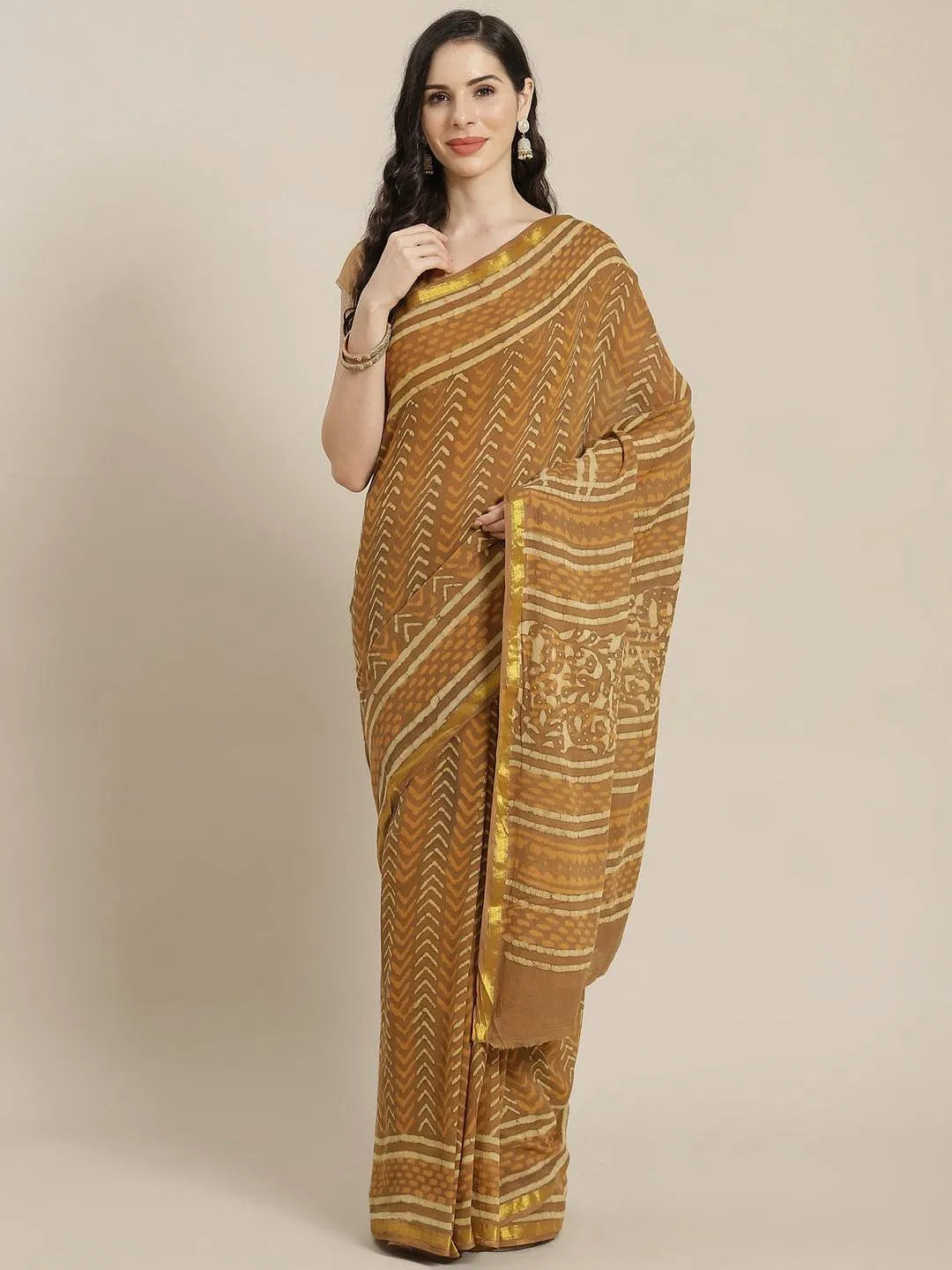 Brown Printed Cotton Saree - Jashvi