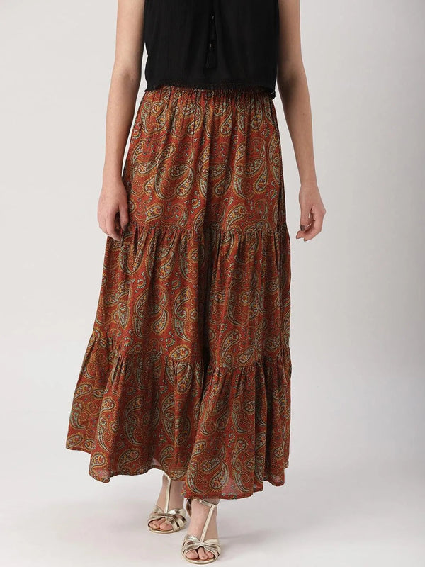 Brown Printed Cotton Skirts - Jashvi