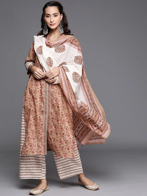 Brown Printed Cotton Suit Set - Jashvi