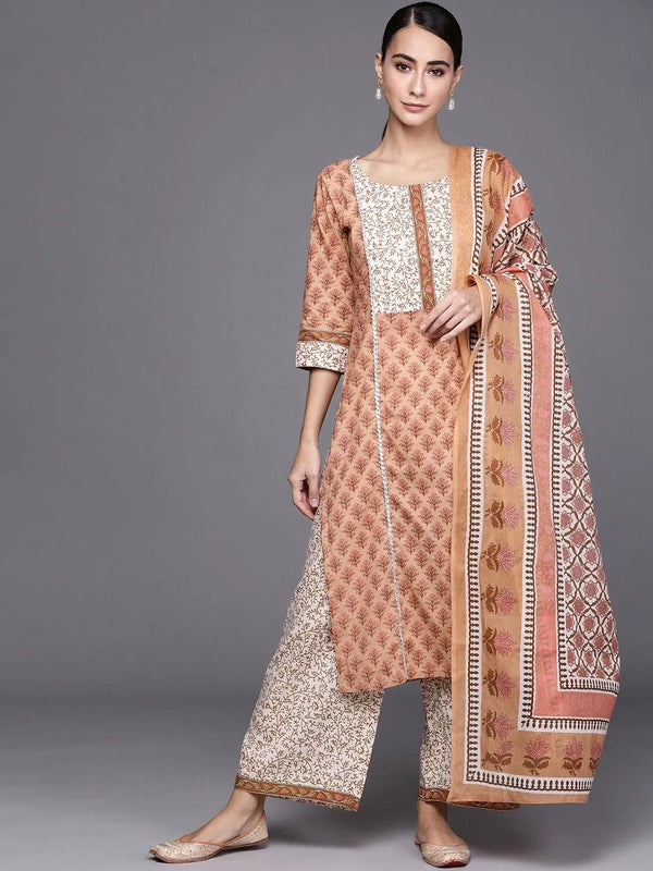 Brown Printed Cotton Suit Set - Jashvi