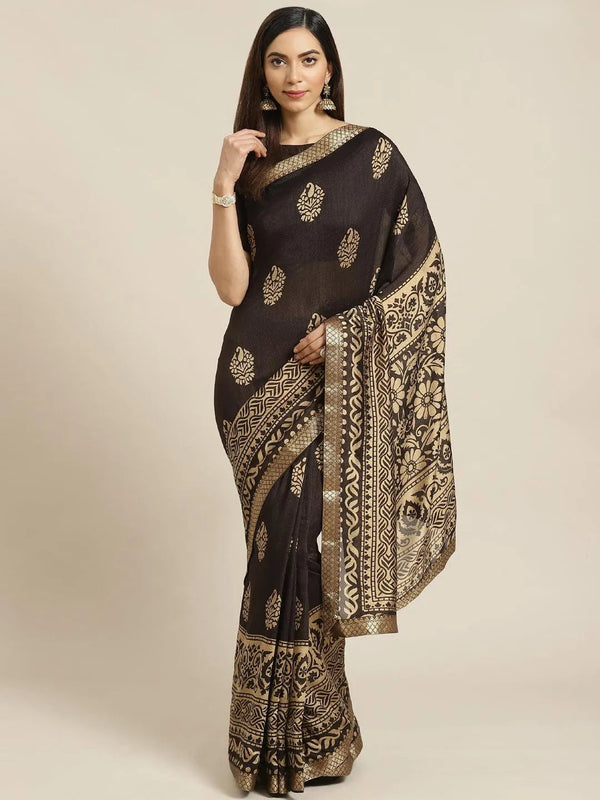 Brown Printed Polyester Saree - Jashvi