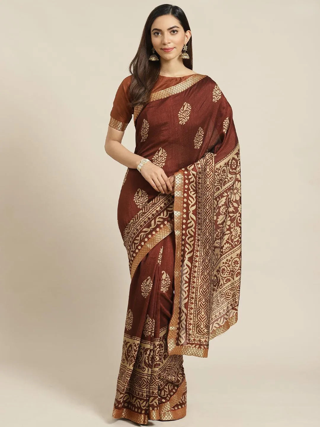 Brown Printed Polyester Saree - Jashvi