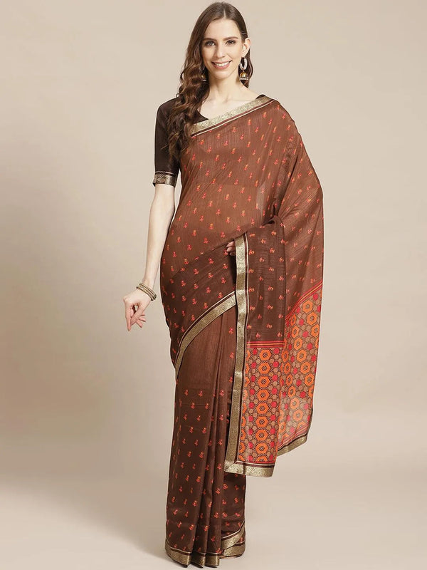 Brown Printed Polyester Saree - Jashvi