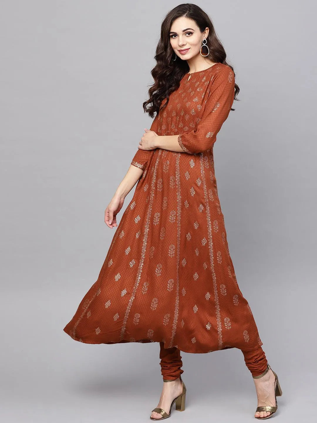 Brown Printed Rayon Suit Set - Jashvi