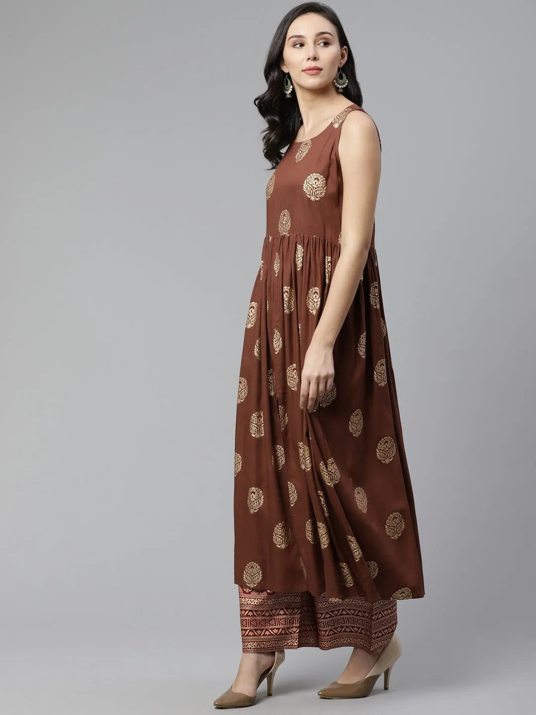 Brown Printed Rayon Kurta Set - Jashvi