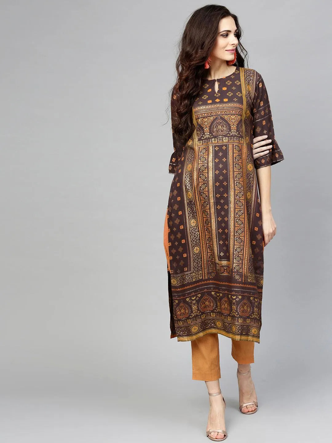 Brown Printed Rayon Kurta - Jashvi