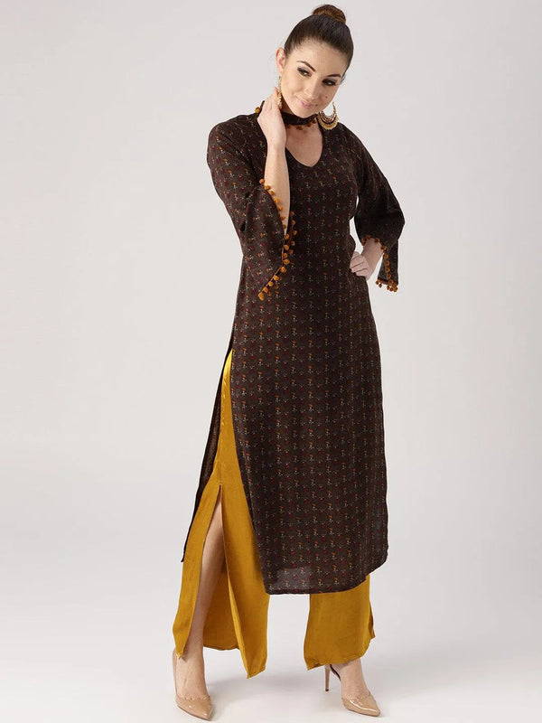 Brown Printed Rayon Kurta - Jashvi