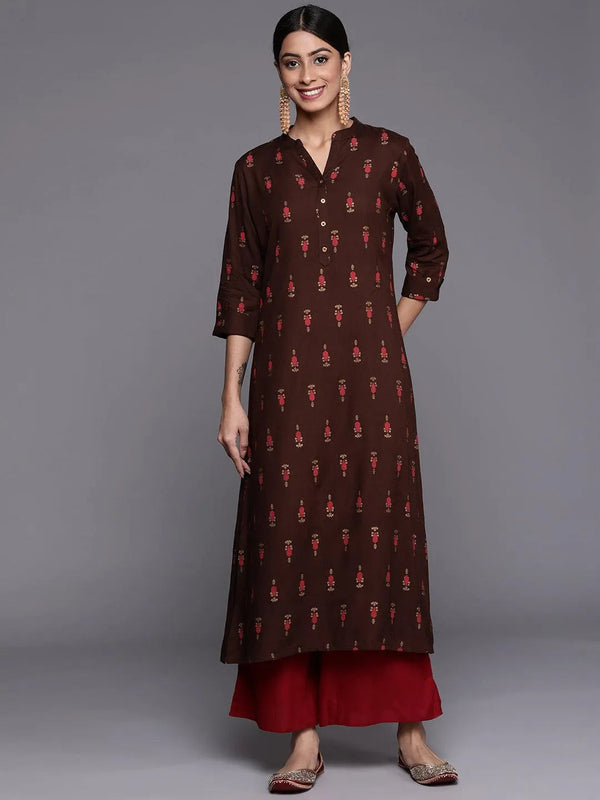 Brown Printed Rayon Straight Kurta - Jashvi