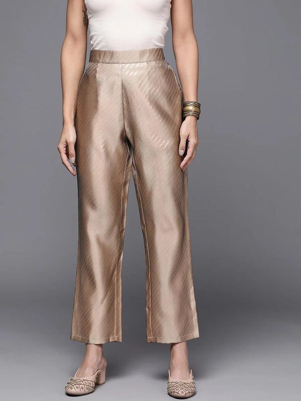 Brown Printed Silk Trousers - Jashvi