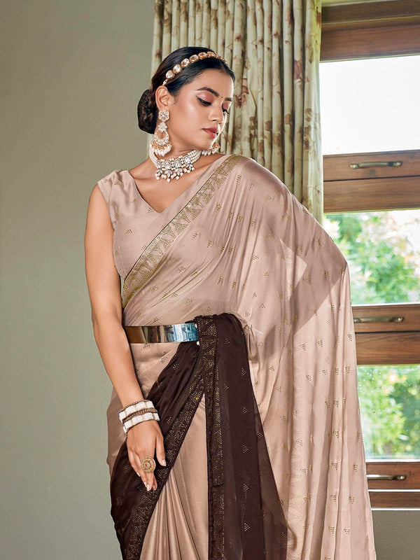 Women's Brown Rangoli Silk Sequin Saree - Odette