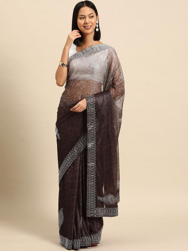 Brown Solid Lycra Saree - Jashvi