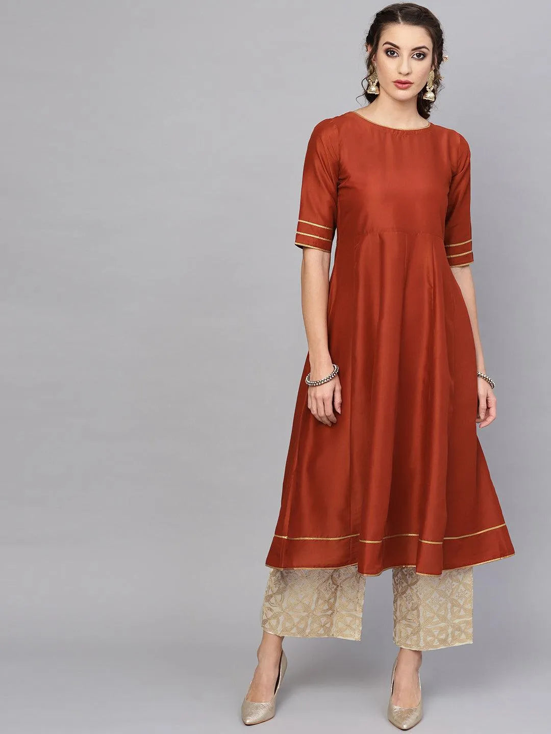 Brown Solid Muslin Kurta Set - Jashvi