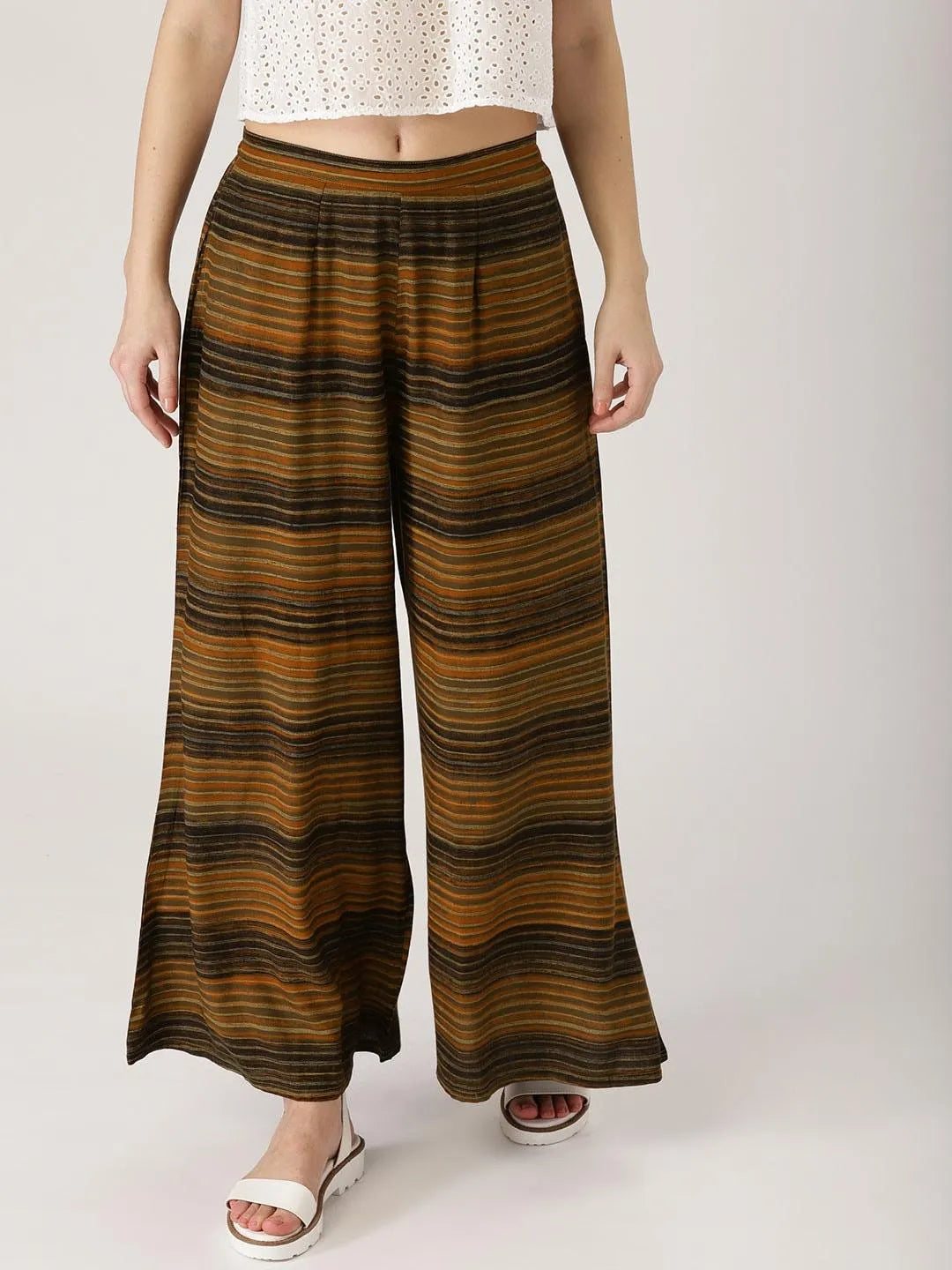 Brown Striped Rayon Palazzos - Jashvi