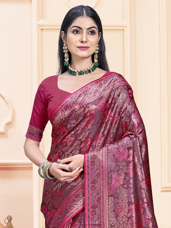 Women's Rani Satin Silk Saree With Un Stitched Blouse - Aanika