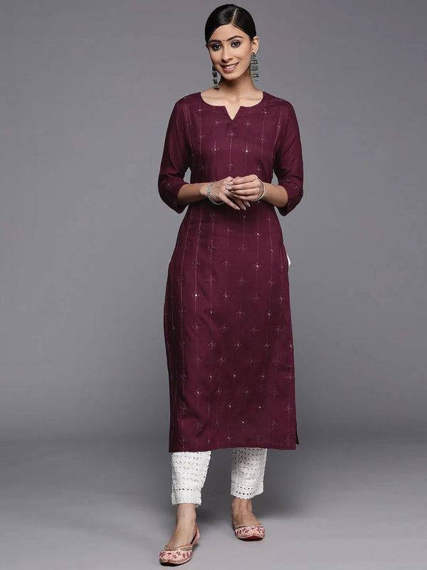 Burgundy Embroidered Rayon Kurta - Jashvi