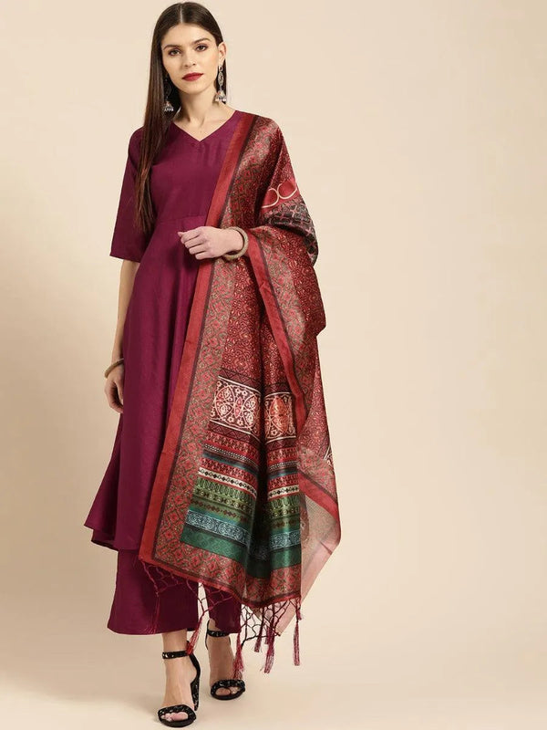 Burgundy Solid Silk Suit Set - Jashvi