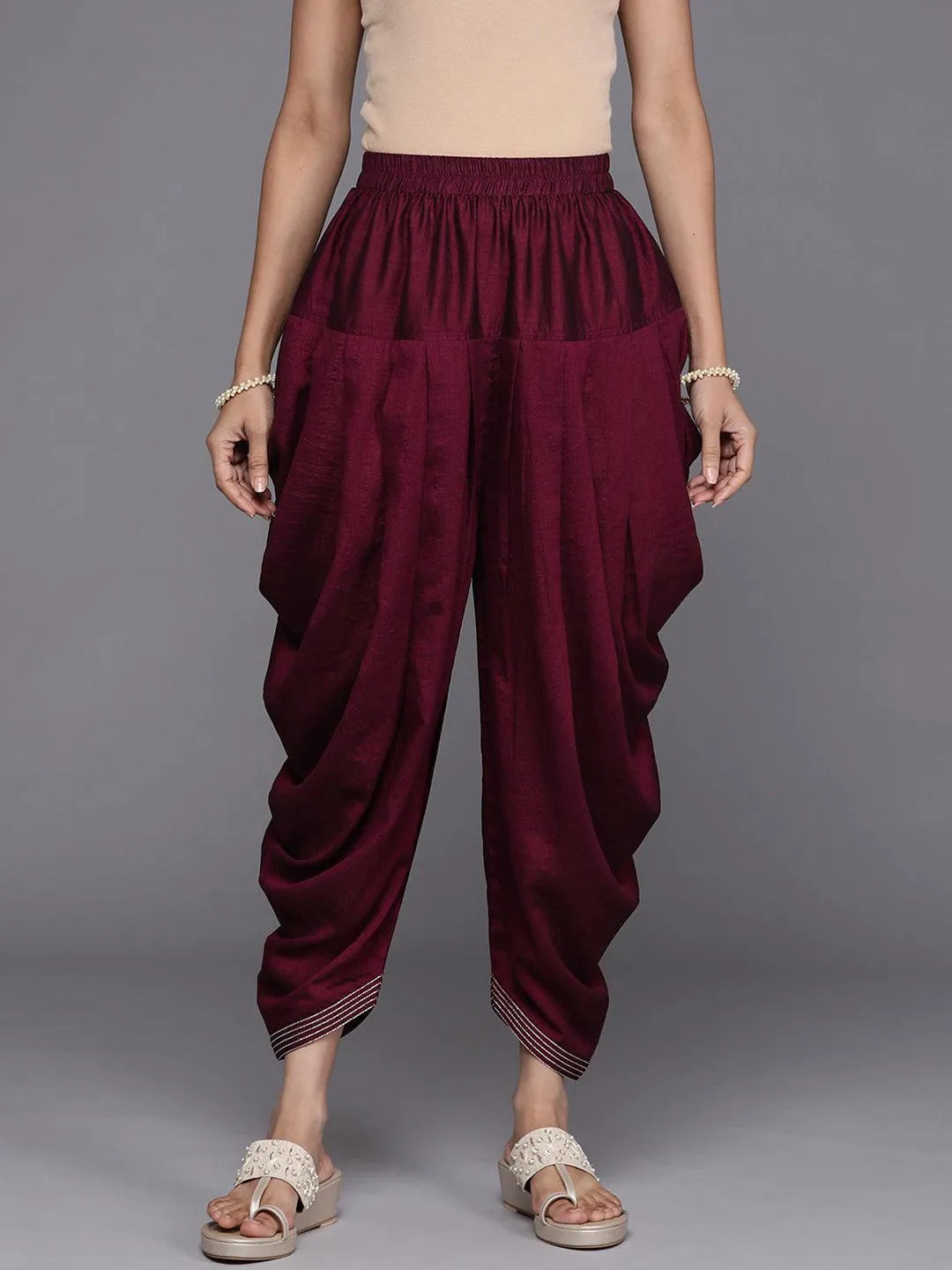 Burgundy Solid Silk Salwar Pants - Jashvi