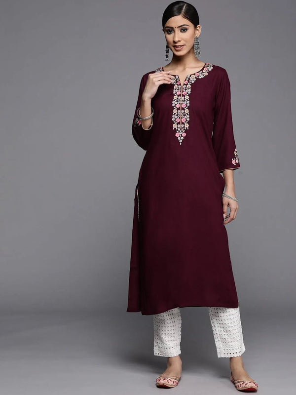 Burgundy Yoke Design Rayon Kurta - Jashvi