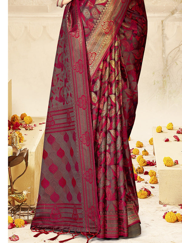 Women's Purple Satin Silk Saree With Un Stitched Blouse - Aanika