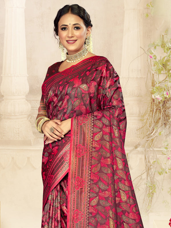 Women's Rani Satin Silk Saree With Un Stitched Blouse - Aanika