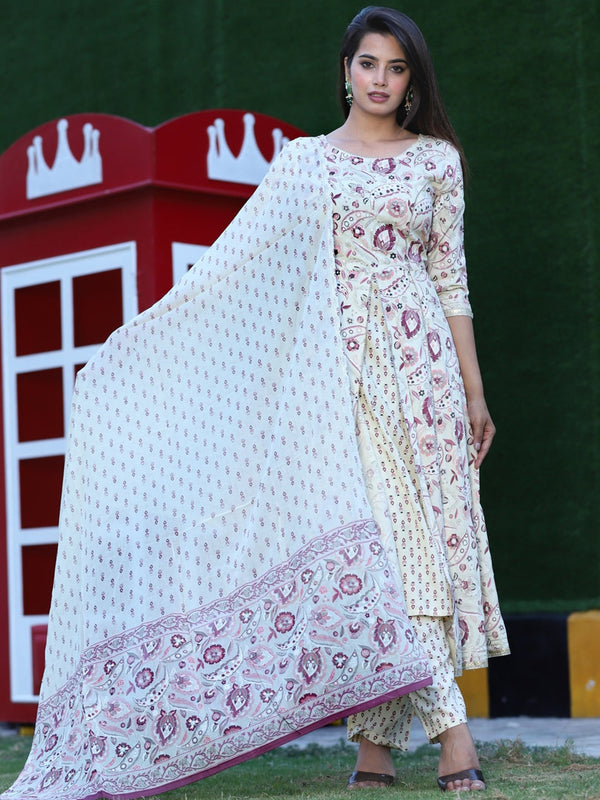 Women's Floral Printed Flared Kurta With Palazzos & Dupatta - Noz2Toz