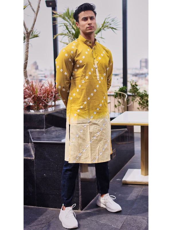 Men's Hand Dyed Ombre Bandhani Cotton Kurta - Hatheli