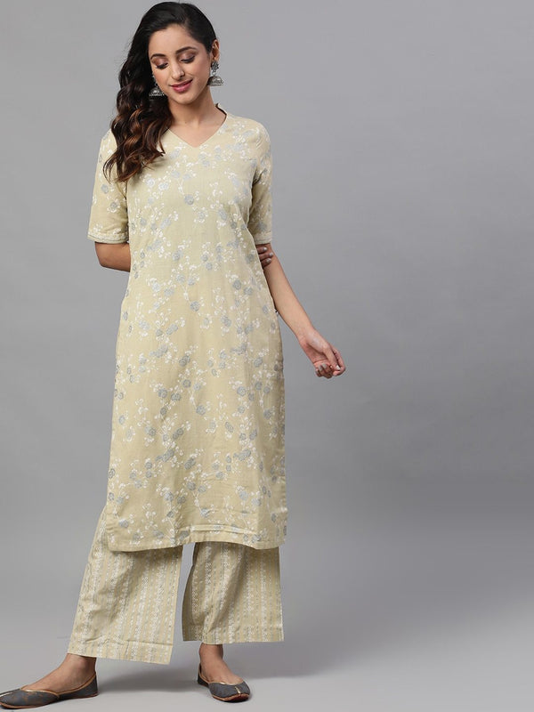 Women's  Pastel Green Printed Kurta with Palazzos - AKS