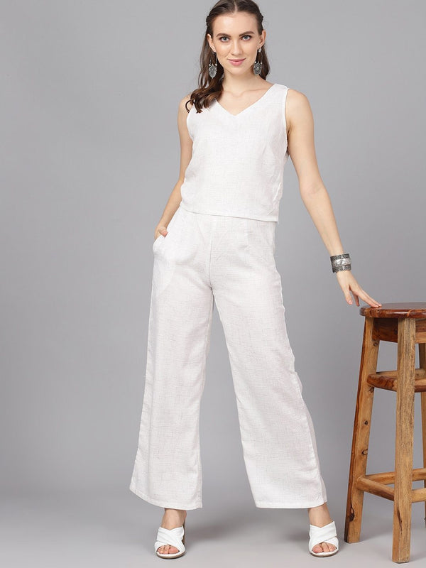 Women's  Off-White Self Design Two Piece Jumpsuit - AKS