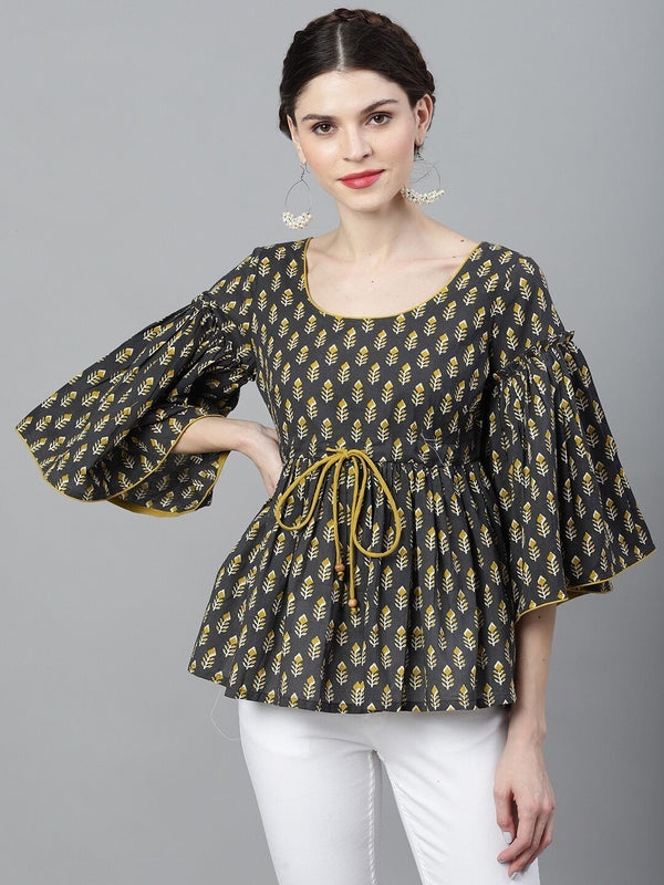 Women's Grey & Mustard Printed Tunic - AKS