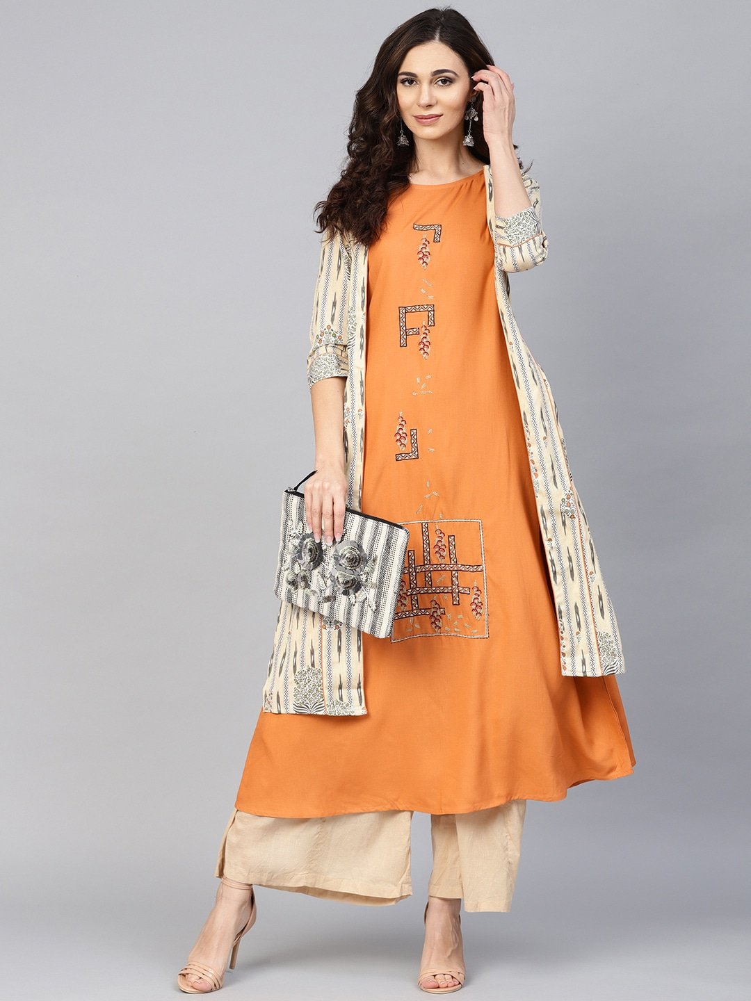 Women's Orange A-Line Kurta - Yufta