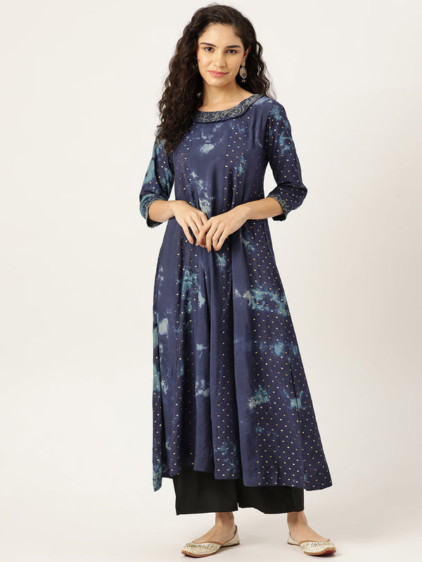 Women's Flared A-Line Dress (Blue) - VAABA