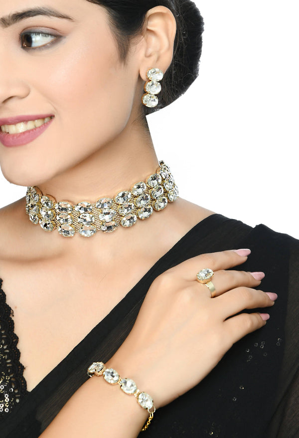 Johar Kamal Designer Choker Set Earrings, Bracelet and Ring Jkms_169