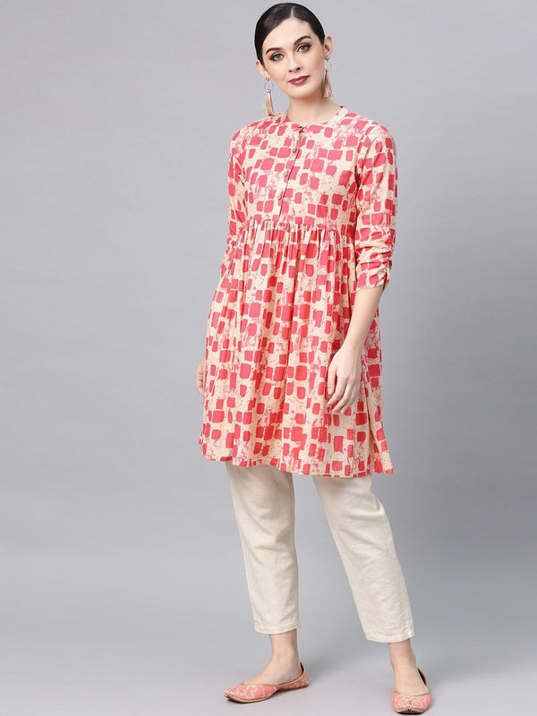 Women's Pink & Cream-Coloured Printed Tunic - AKS