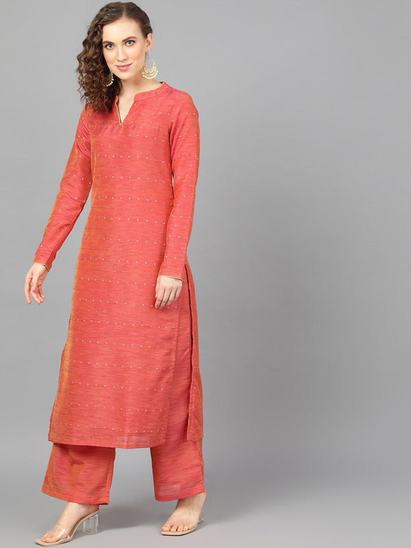 Women's  Rust Brown Embellished Straight Kurta - AKS